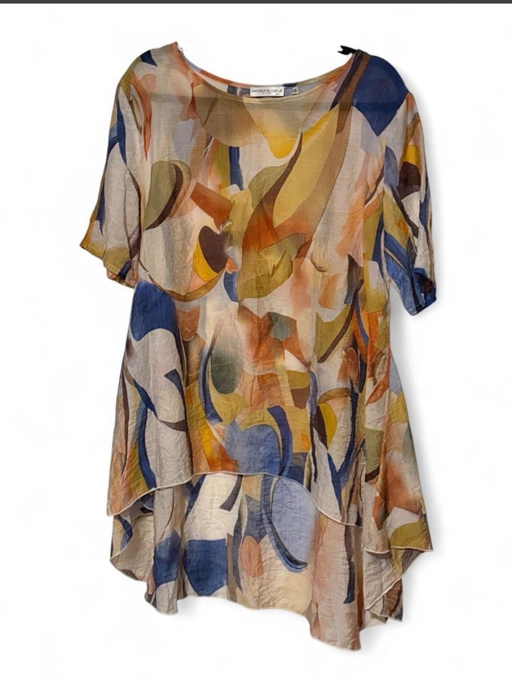 Patrizia Luca Milano Abstract Watercolor Art High-Low Tunic Top S NWOT